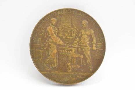 Henri-Auguste Patey 1900 Bronze Medallion: Henri-Auguste Patey (Chief Engraver of the Paris Mint) 1900 Bronze Medallion depicting two French coin makers on the front and an image of the Paris Mint on the rear side; marked on the edge "Bronze S