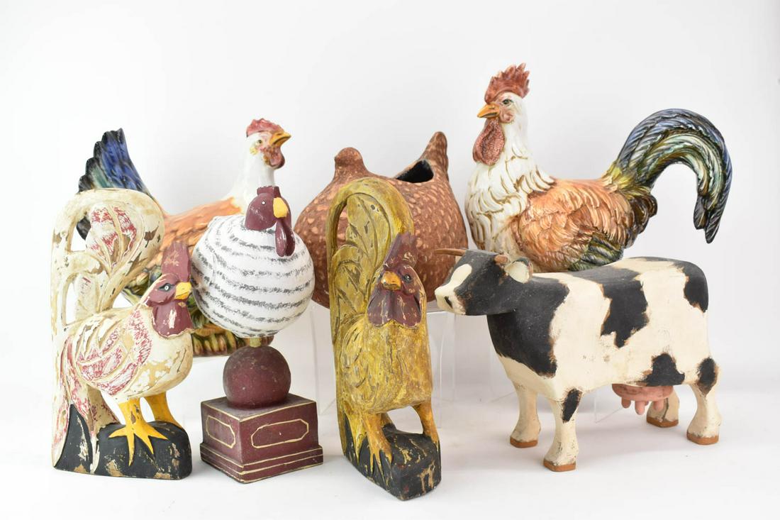 Assorted Group of Rooster and Hen Sculptures (1 of 11)