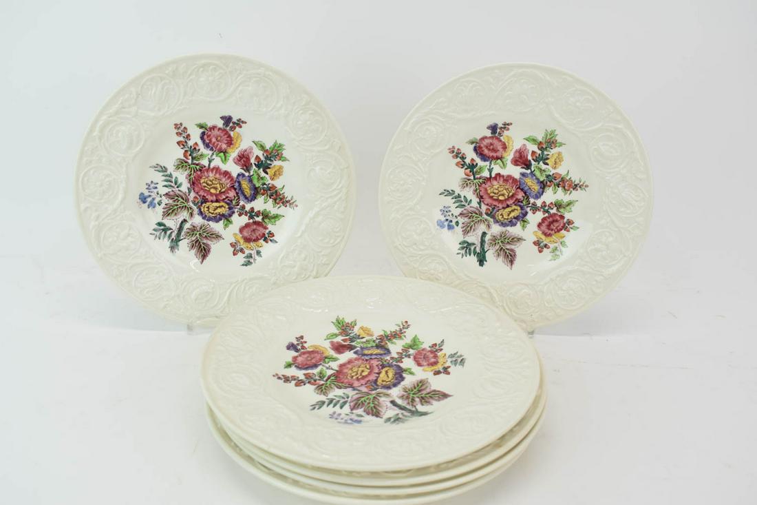 Six Wedgwood Patrician "Hollyhock" Dinner Plates: Six Wedgwood Patrician "Hollyhock" Dinner Plates, each stamped "Wedgwood" and "Made in England" on underside Each appx. 9-1/8"dia