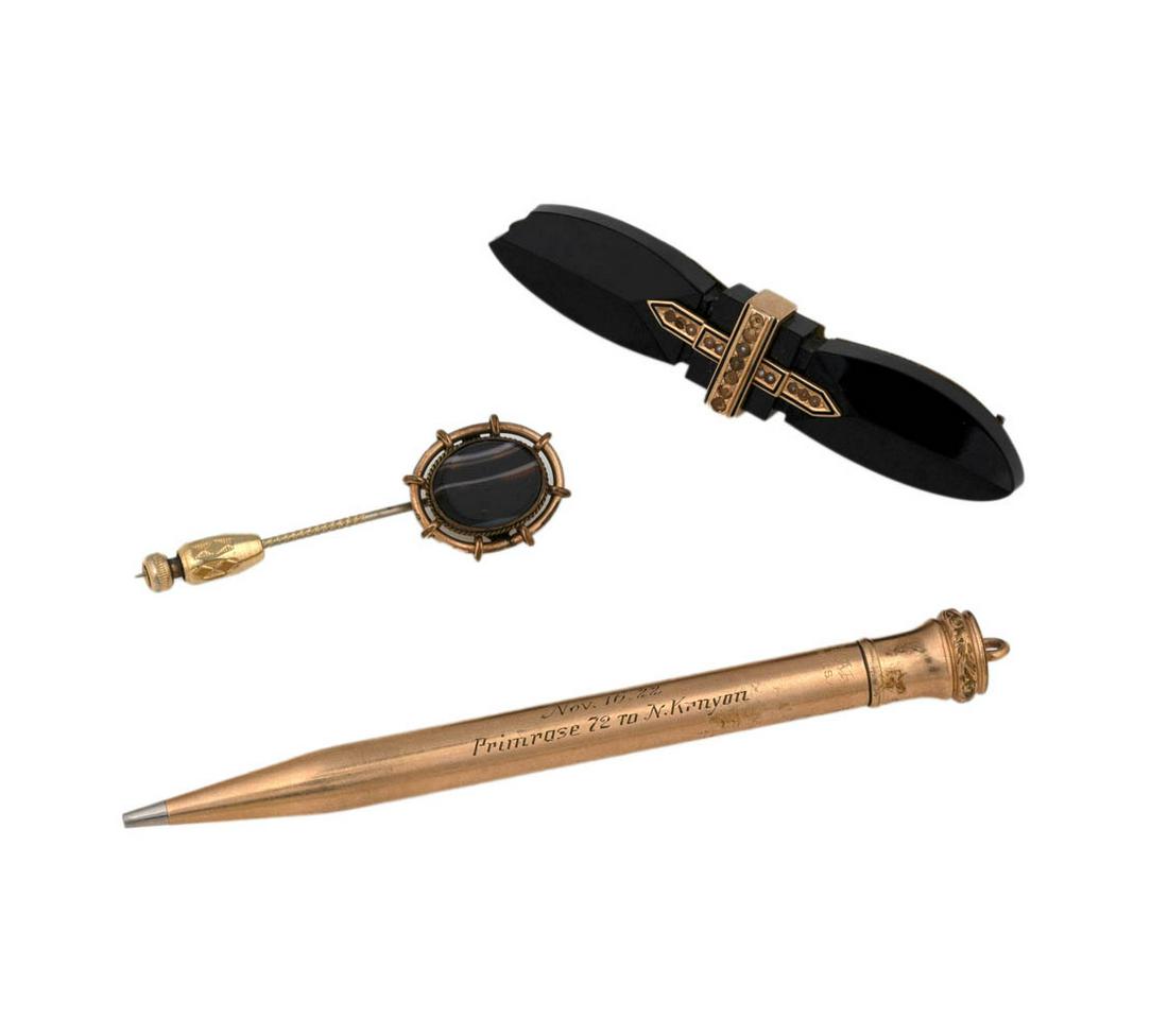 14K Rose Gold Onyx Seed Pearl Mourning Brooch (1 of 10)