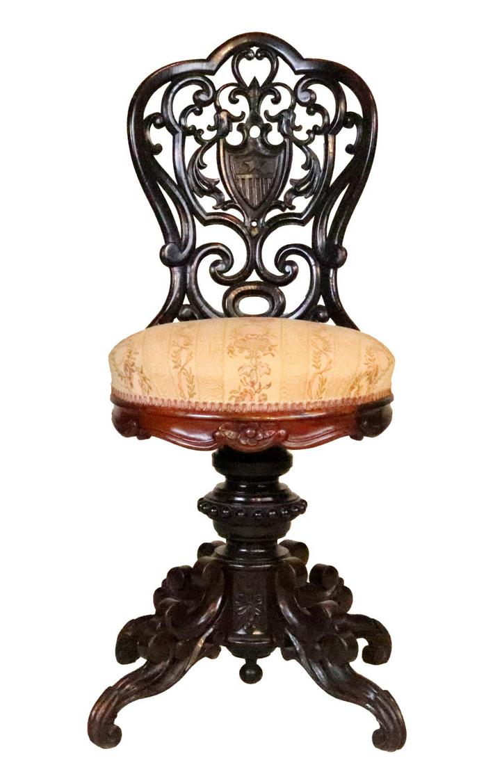 Victorian Carved Mahogany Piano Stool (1 of 6)