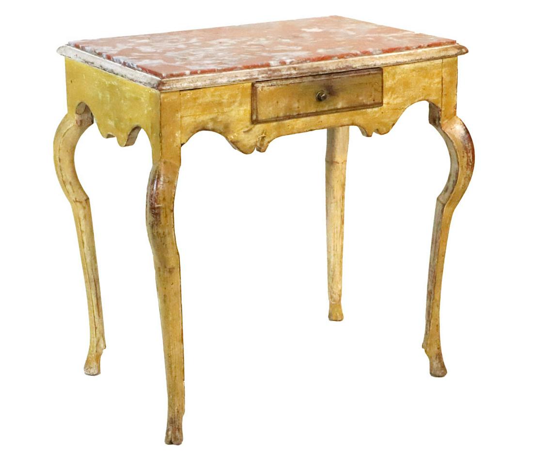French Yellow-Painted & Marble Top Side Table (1 of 8)