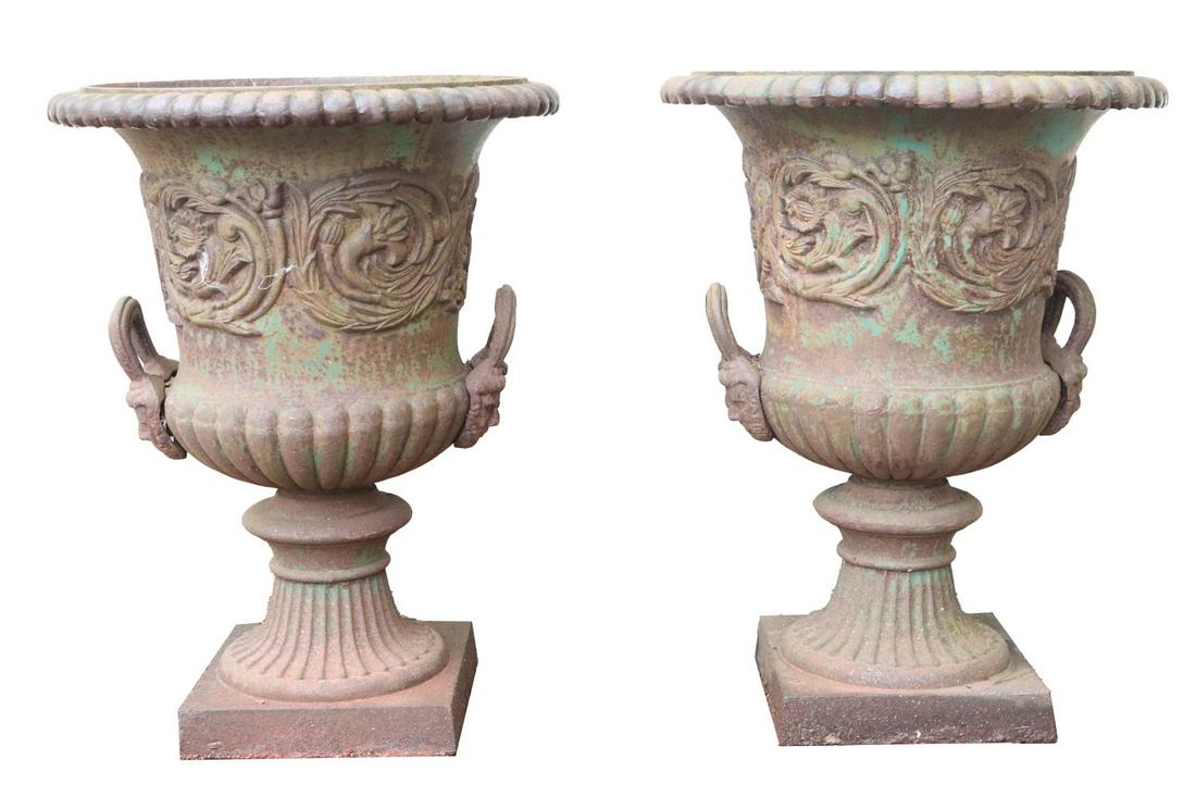 Pair of Neoclassical Style Cast Iron Planters (1 of 5)