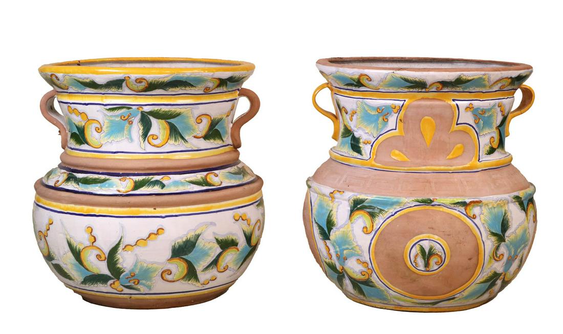 Two Nearly Identical Monumental Majolica Planters (1 of 13)