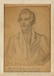 Charles Cromwell Ingham, Portrait of Samuel Morse: (1796/1797-1863) ca. 1820-1830, titled "S. F. B. Morse" l.l.c. and signed l.r.c., presentational inscription underneath reading "Presented to Mary Wilson Travis Arny by Percy Livingstone More, Oct 13,