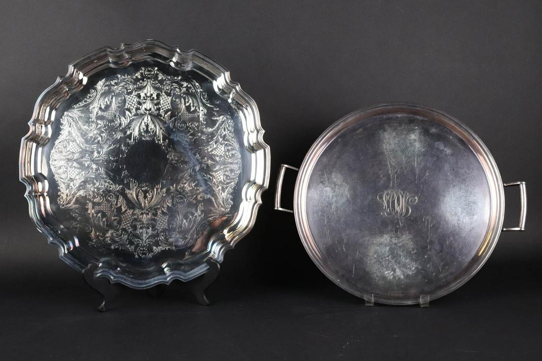 Two Large Silver Plated Circular Trays (1 of 9)