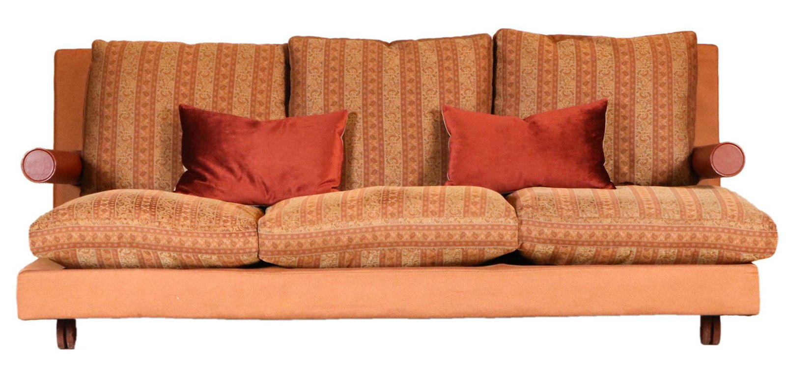 Antonio Citterio Baisity Sofa for B&B Italia: With brown leather and fabric upholstery, labeled under cushions 29-3/4"h x 7'l x 35"d