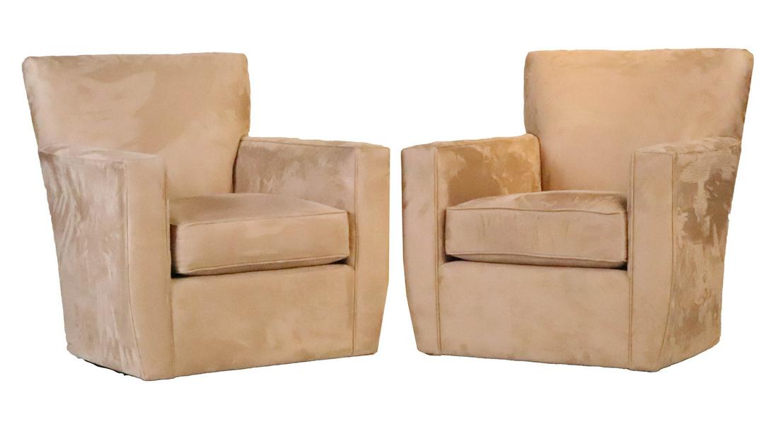 Pair of Crate & Barrel Beige Suede Club Chairs (1 of 11)