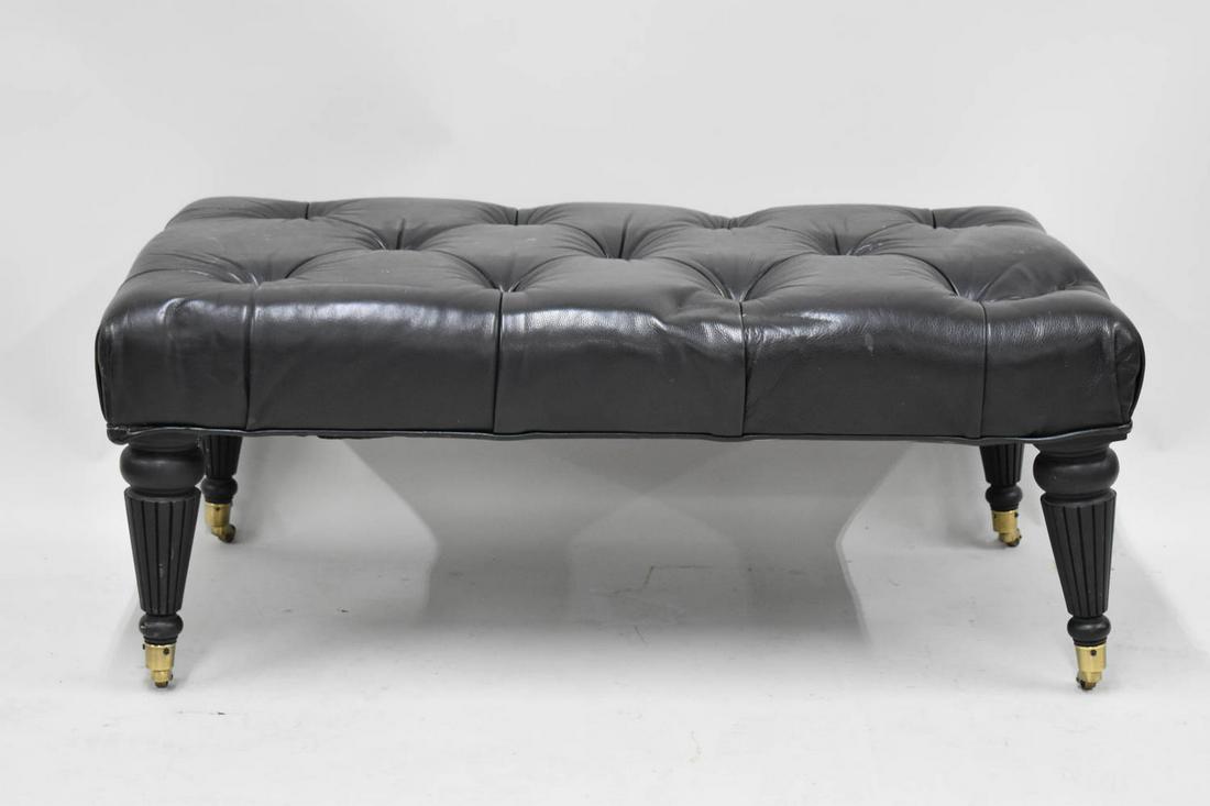Ethan Allen Black Tufted Leather Ottoman (1 of 8)