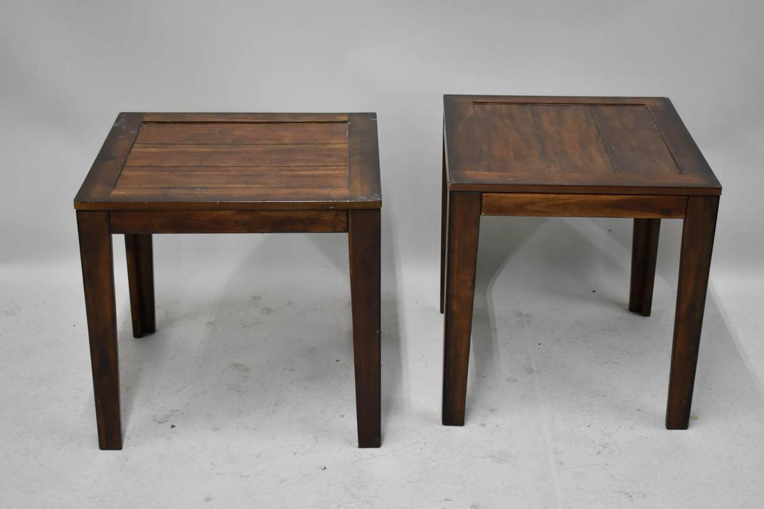 Pair of Dark Stained Occasional Tables: Pair of Dark Stained Occasional Tables Used condition, wear, worn. 21" x 20" x 22"h