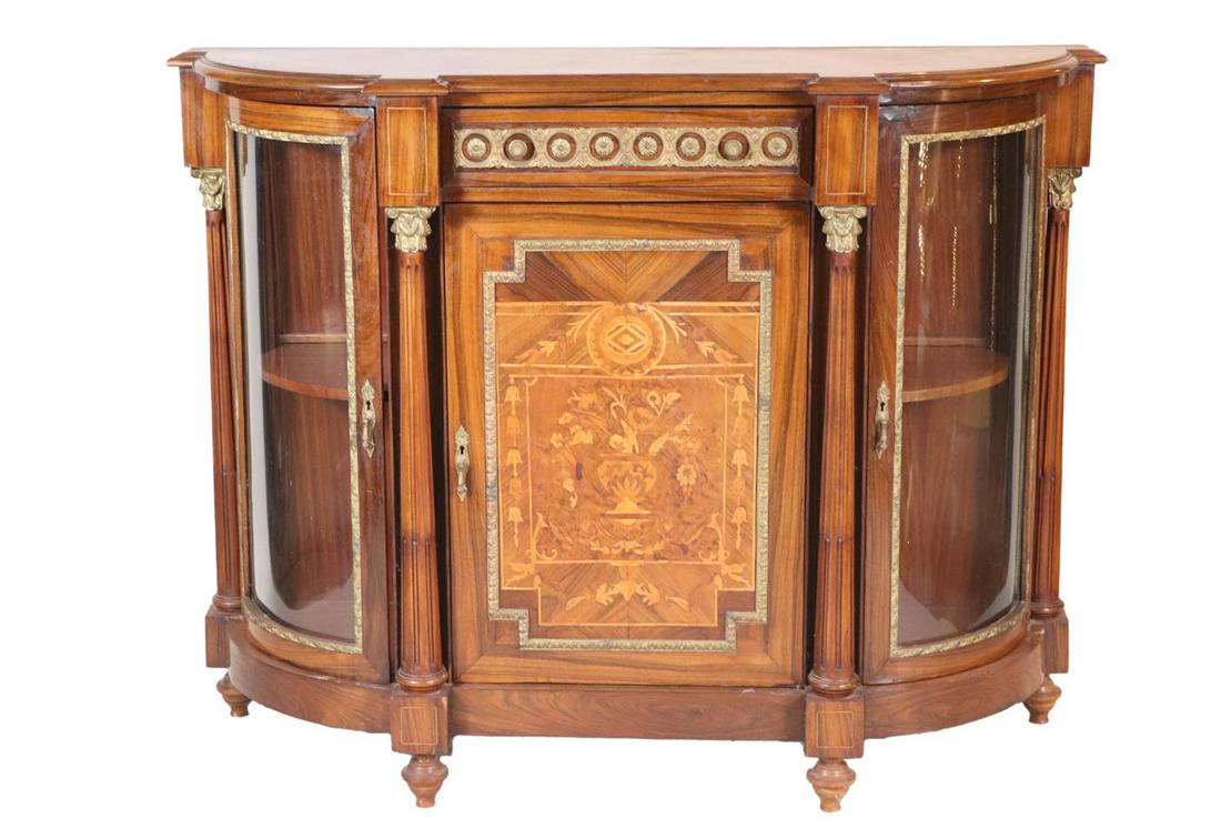 Louis XVI Style Inlaid Gilt Metal Mounted Cabinet: Louis XVI Style Inlaid Gilt Metal Mounted Cabinet 20th C. 44-1/2"h x 50-1/2"w x 19-1/4"d