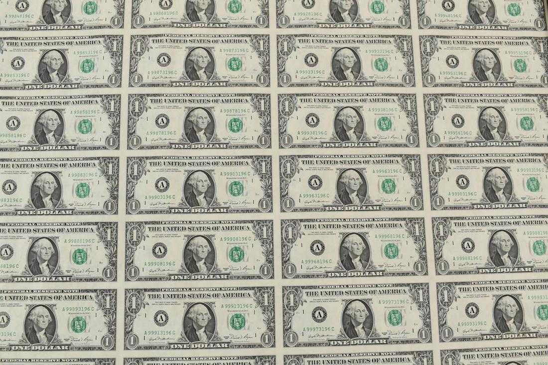 Uncut Sheet of 1981 US $1 Bills (1 of 4)