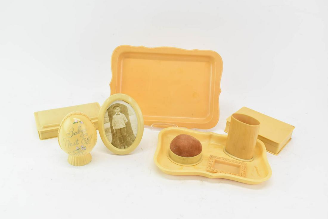 Group of Yellow Celluloid Table Articles (1 of 9)