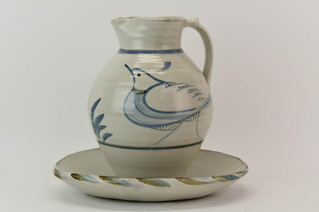 Salt-Glazed Stoneware Pitcher and Underplate (1 of 7)