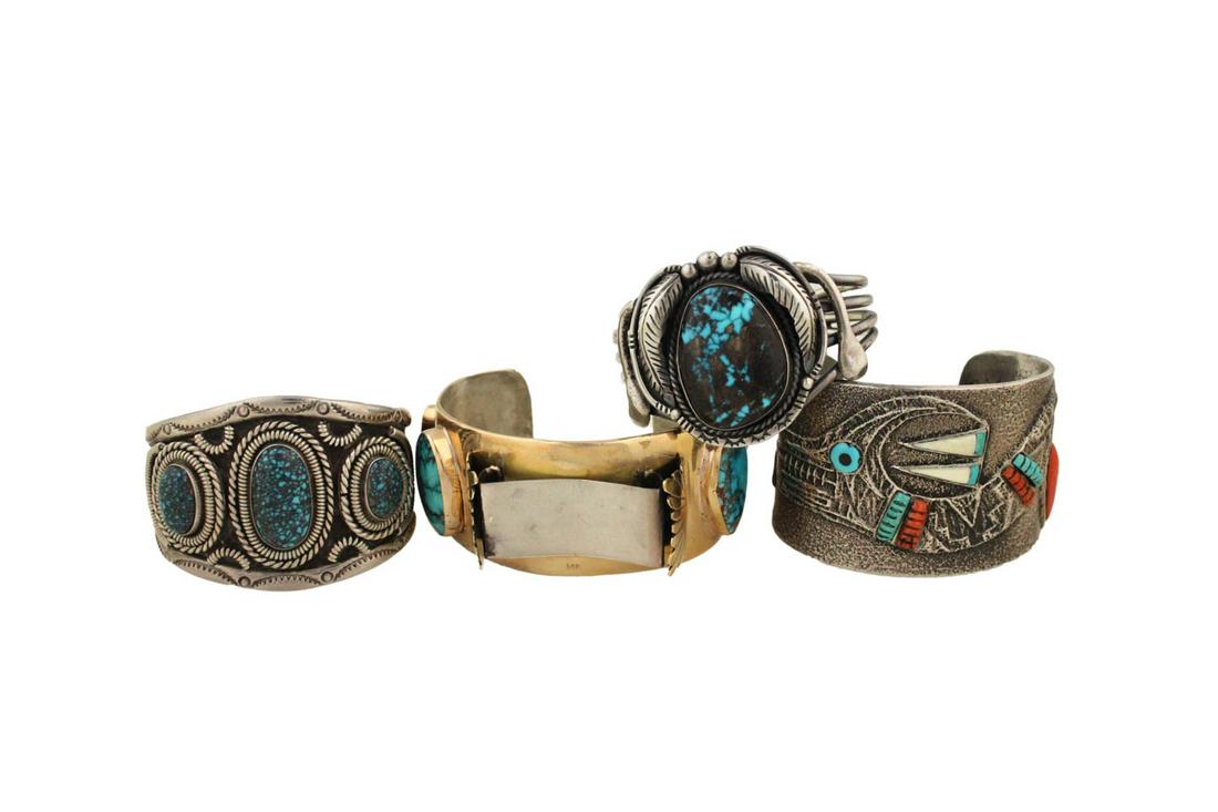 Navajo 14K Watch Cuff Bracelet, Kingman Turquoise (1 of 15)