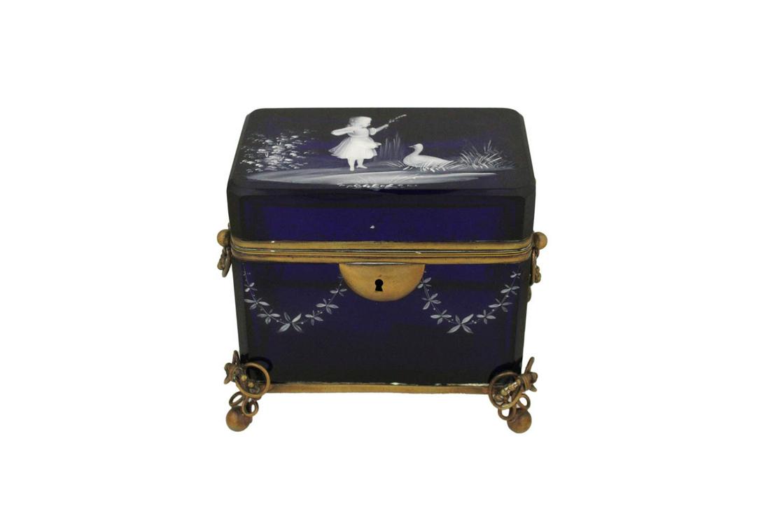 Mary Gregory Metal Mounted Cobalt Blue Glass Box (1 of 8)