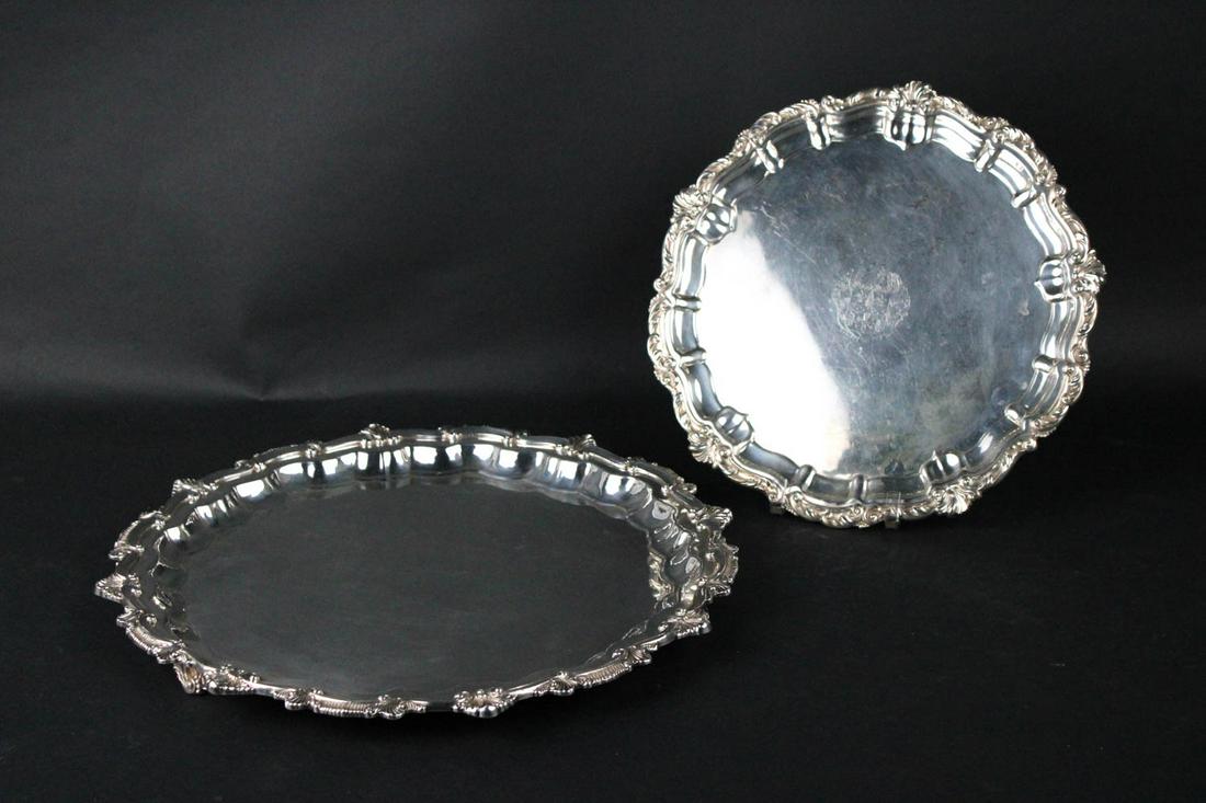 Two Large Fancy Silver Plated Circular Trays (1 of 9)