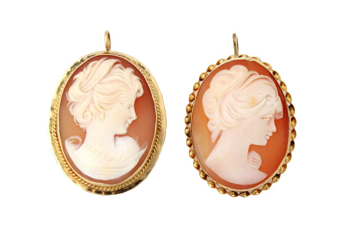 Two 14K Yellow Gold Framed Carved Cameo Pendants (1 of 15)