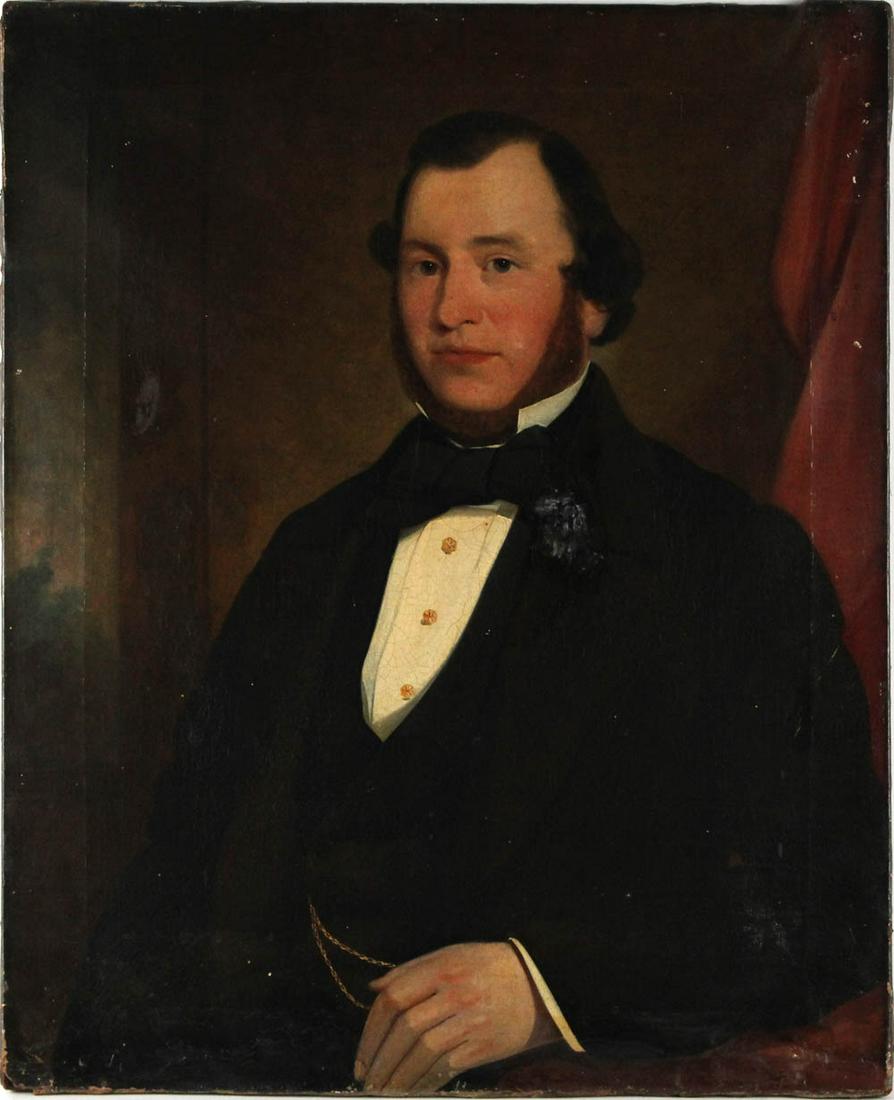 Oil on Canvas, Portrait of a Gentleman: American School, 19th C., appears to be unsigned 30"h x 24-3/4"w Provenance: Property from the Estate of Edward G. Bohn