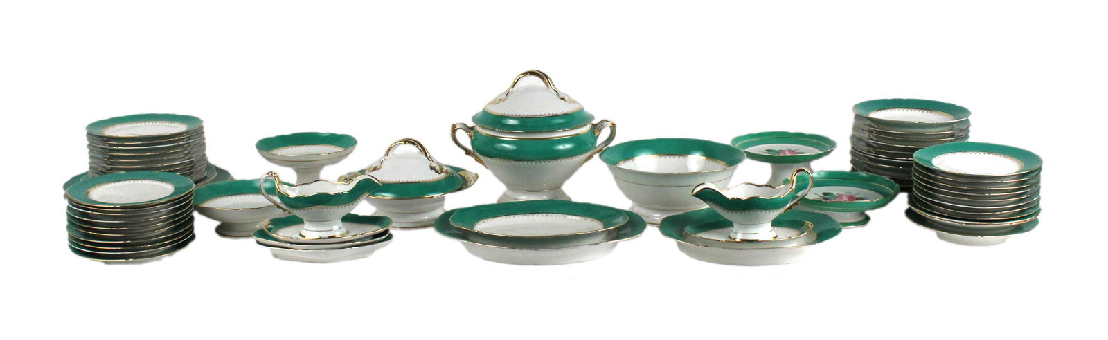 Partial Emerald Green and Floral Dinner Service (1 of 8)