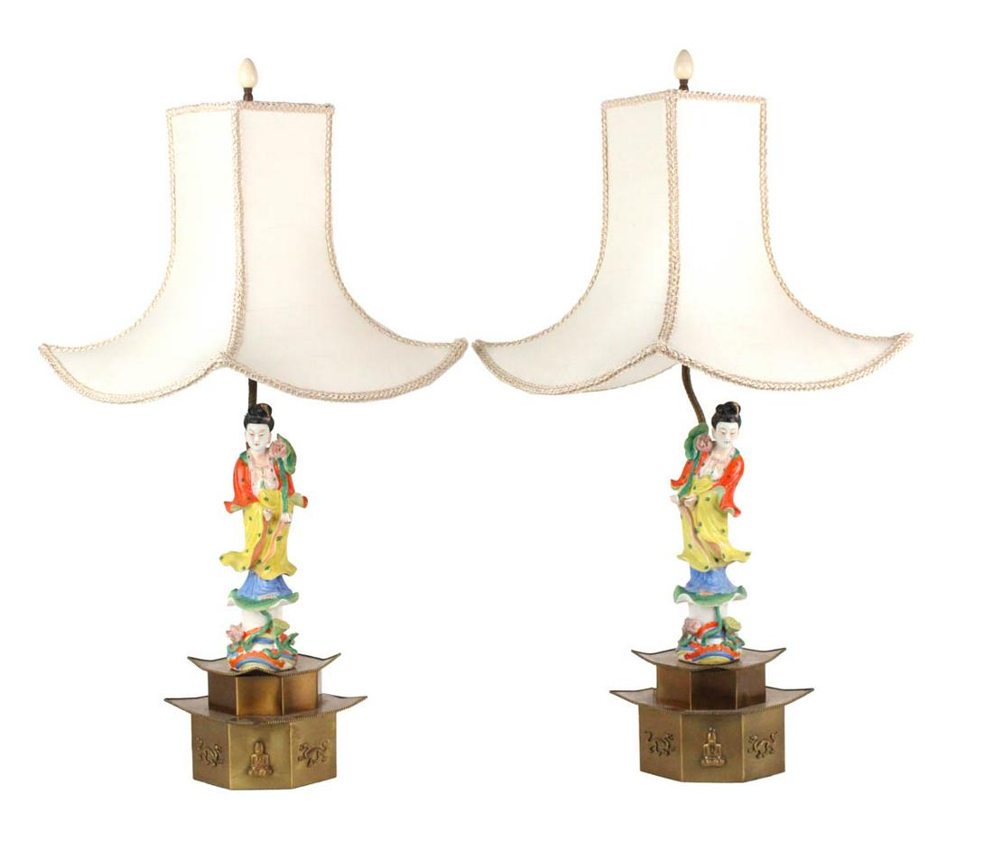 Pair of Chinese Painted Bisque Figurines (1 of 9)