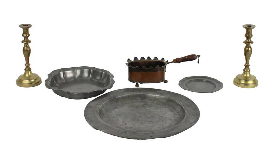 Three Pewter Plates And Bowls