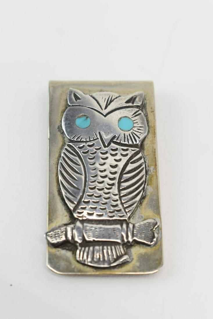 Owl Motif Silver & Turquoise Money Clip: Owl Motif Silver & Turquoise Money Clip Used condition 1-3/4"h x 1"w