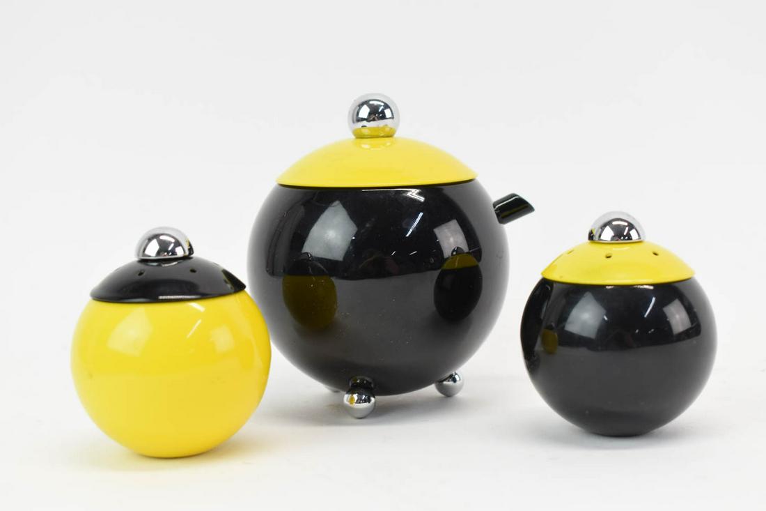 Modernist Yellow & Black Enamel Table Top Set (1 of 3)