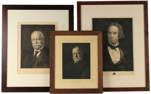 Three Portrait Prints of Gentlemen: One of William Howard Taft signed Phillips, one of Edward Douglas White, Chief Justice of the United States Supreme Court, 1910, and one of Henry Clay. Overall: 28-3/4"h x 22-3/4"w, 19-3/4"h x 16-3/4"