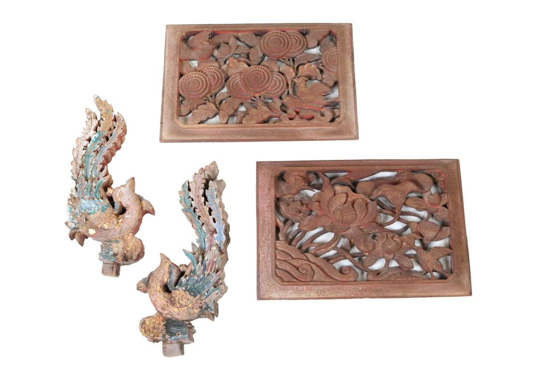 Four Asian Painted Wood Architectural Fragments (1 of 10)