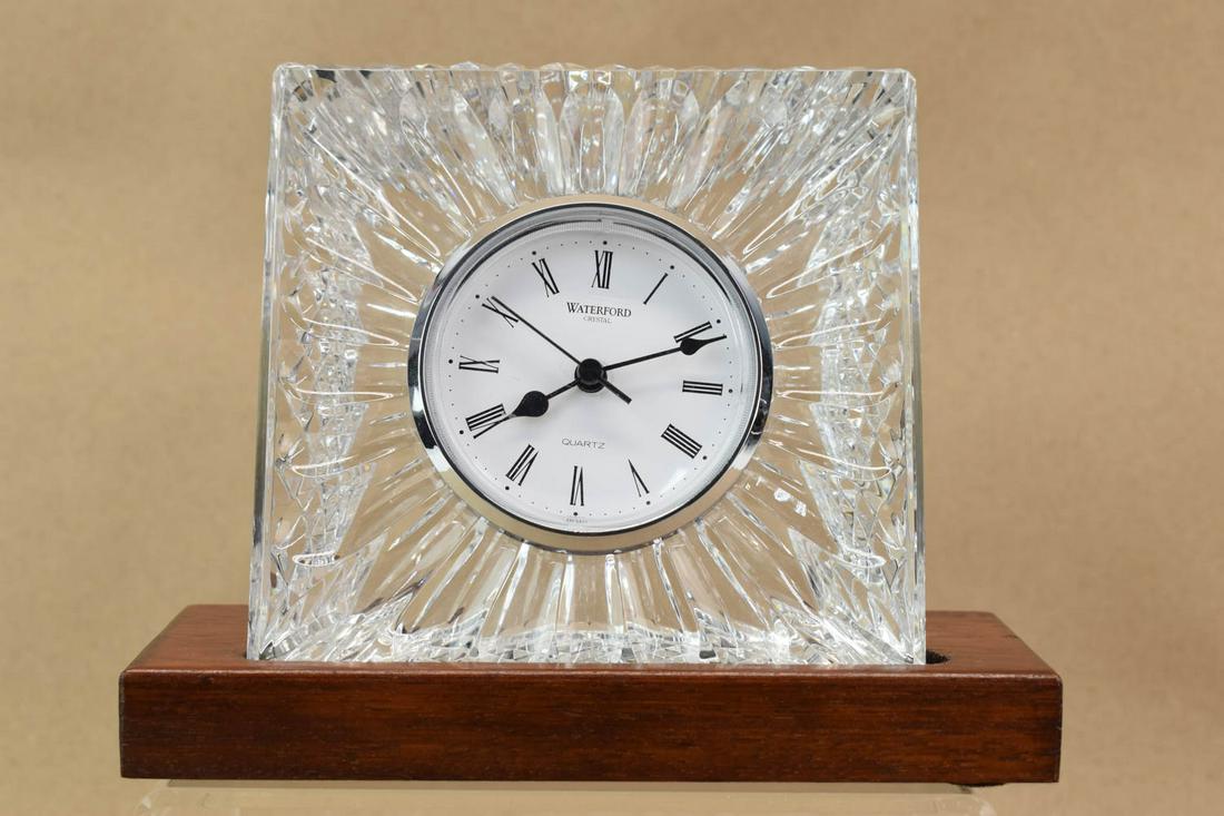 Waterford Crystal Square Quartz Clock, Wood Base (1 of 3)