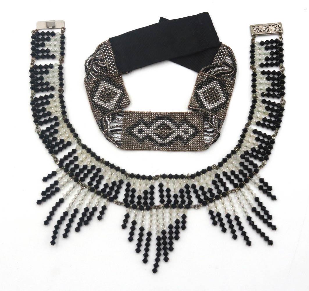 Two Vintage Black Glass Beaded Chokers (1 of 8)