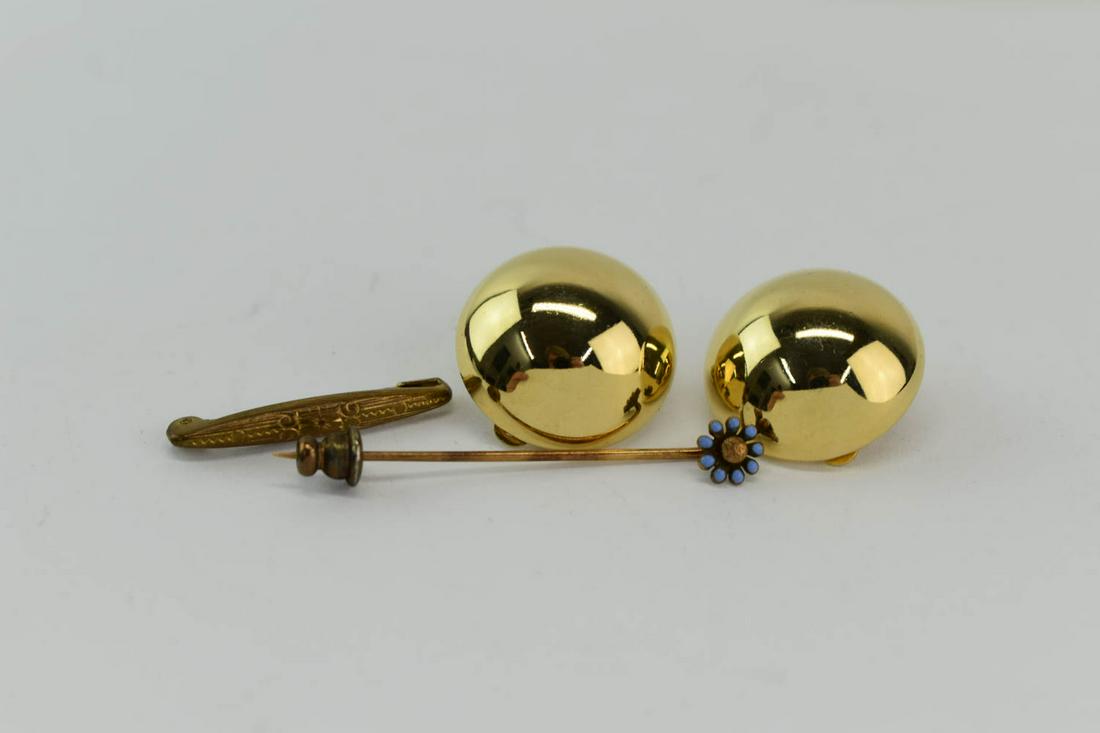 14K Yellow Gold Blue Enamel Flower Stick Pin (1 of 4)