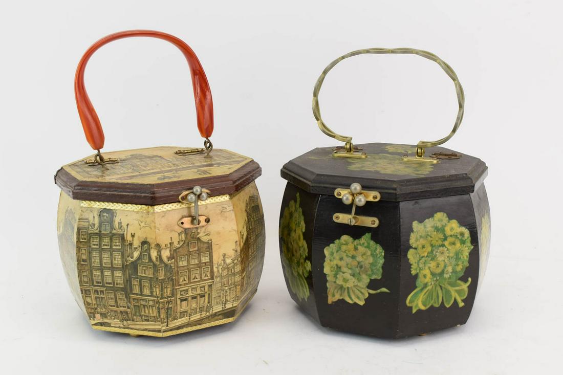 Two Vintage Decoupage Decorated Ladies Hand Bags (1 of 10)