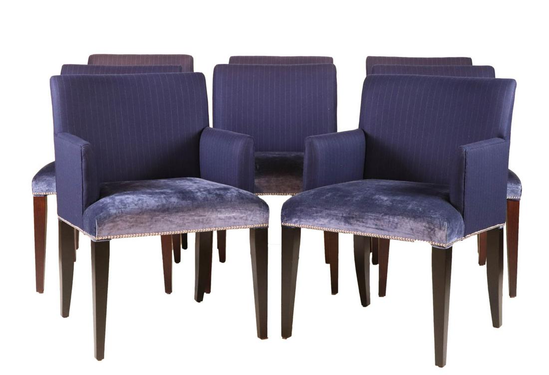 Eight Modern Blue-Upholstered Dining Chairs (1 of 9)