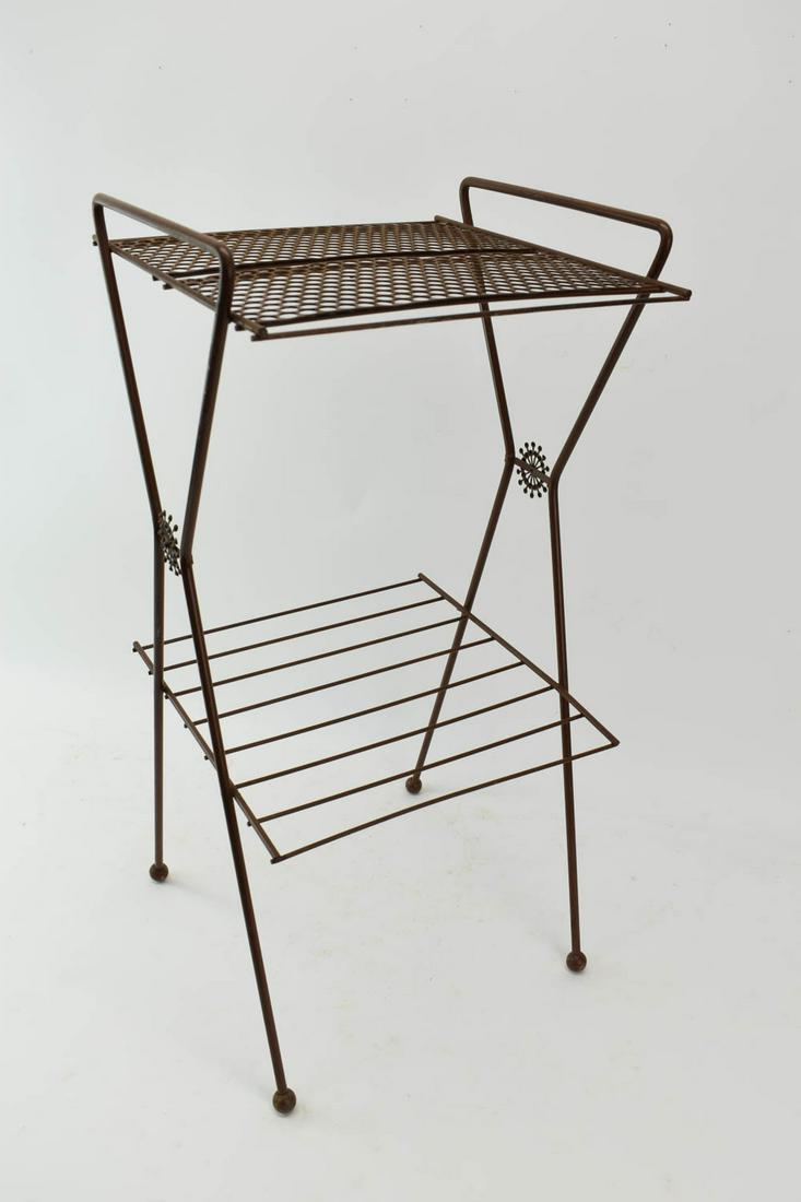 Mid Century Modern Style Metal Bar Rack: Mid Century Modern Style Metal Bar Rack, painted chocolate brown, with two tiers Minor wear and losses to paint Appx. 25-3/8"h x 12-1/4"w x 12"d