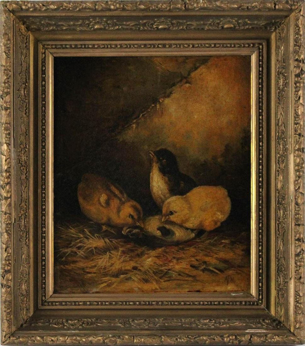 American School, Oil on Canvas, Three Chicks (1 of 6)