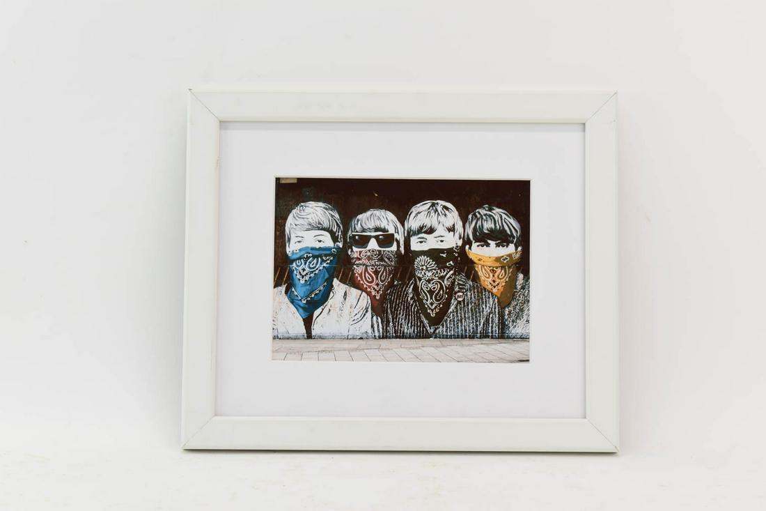 After Banksy, "Beatles" Print: After Banksy, "Beatles" Print, photographic print, 21st C. Overall: 11-1/8"h x 13-1/2"w Sight: 5-5/8"h x 8"w