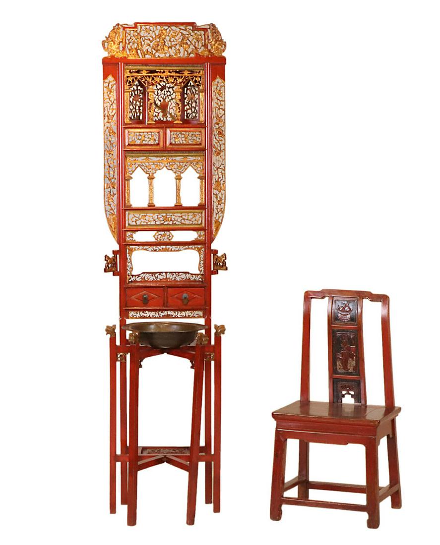Chinese Red Lacquered and Gilt Washstand (1 of 16)