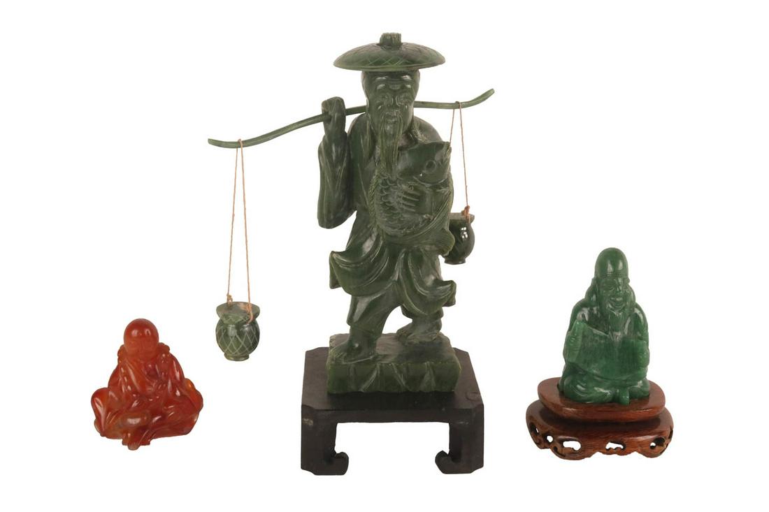 Three Chinese Carved Hardstone Figures (1 of 13)