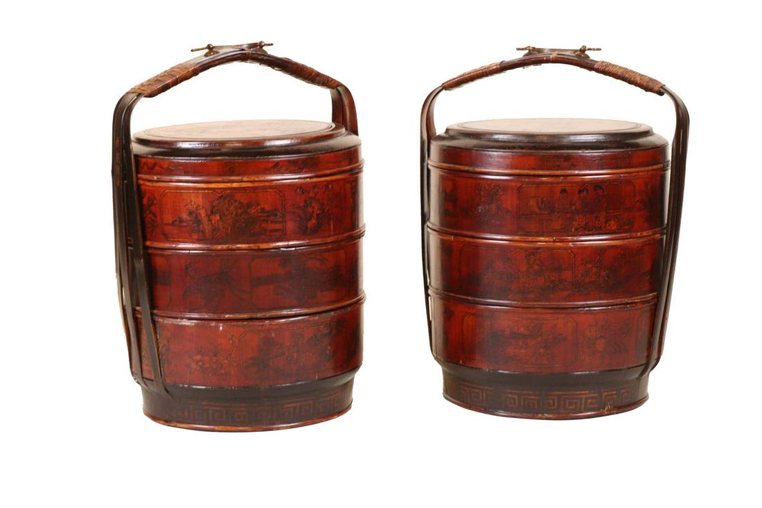 Two Chinese Red Lacquered Wedding Baskets (1 of 11)