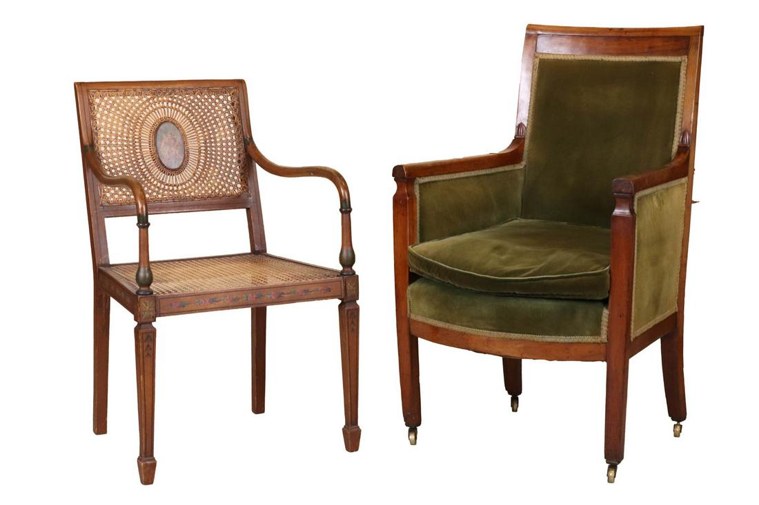 Neoclassical Green-Upholstered Walnut Armchair (1 of 16)