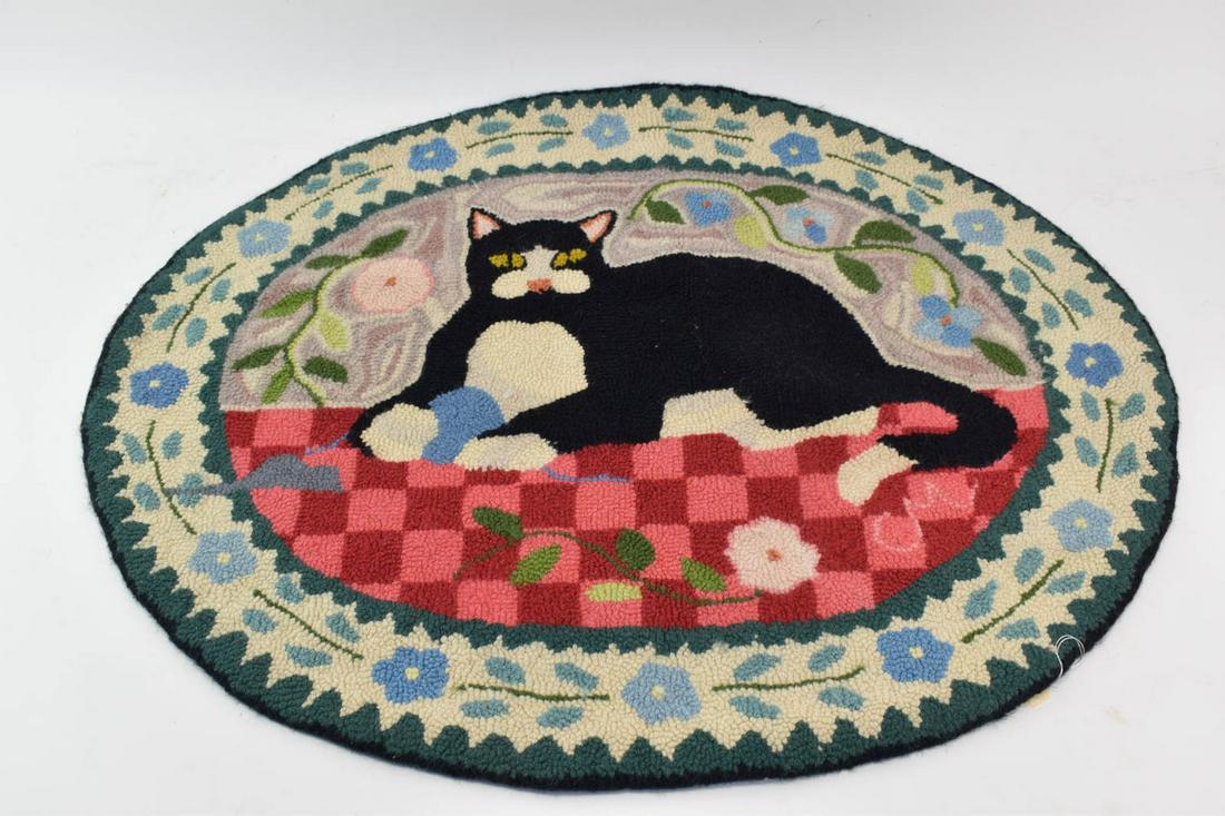 Hand Hooked Oval Cat Rug (1 of 7)