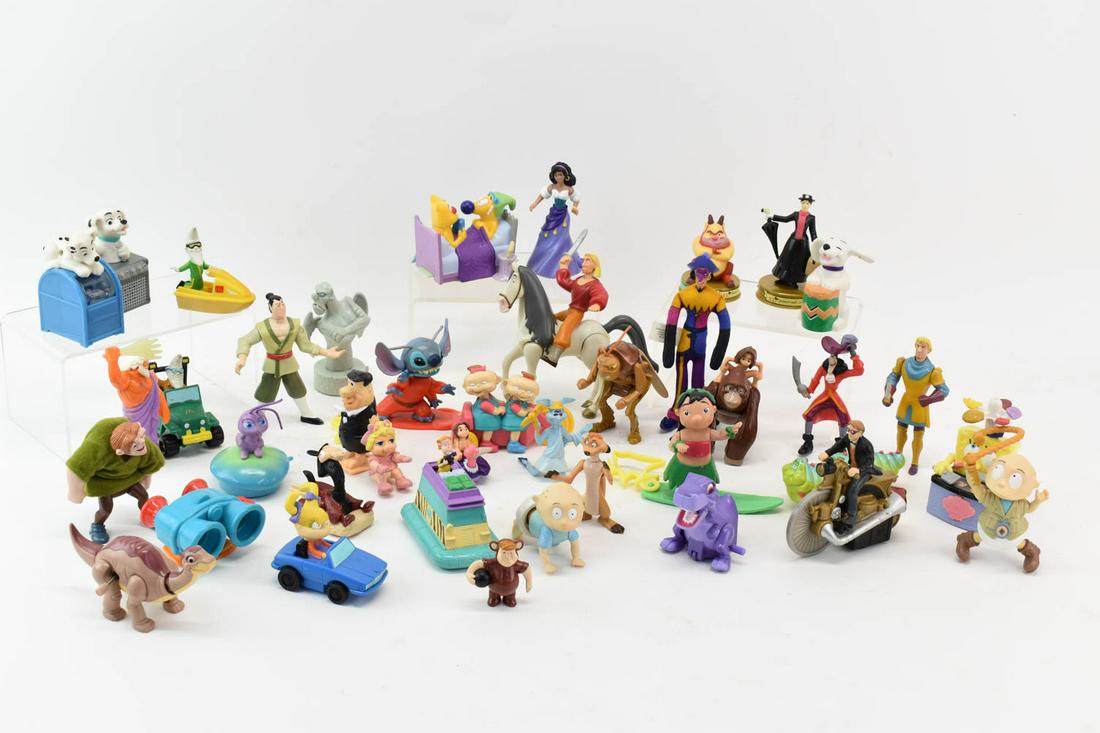 Group of "Happy Meal" Collectible Toys: Group of "Happy Meal" Collectible Toys, from McDonalds and Burger King, ca. 1988-2001, including characters from Spongebob, 101 Dalmatians, Lilo & Stitch, The Hunchback of Notre Dame, Rugrats, and oth