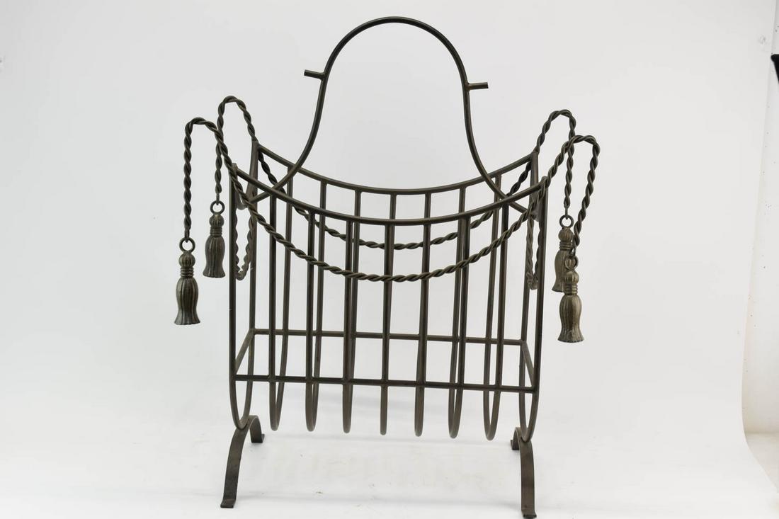 Edwardian Style Iron Kindling Holder: Edwardian Style Iron Kindling Holder Used condition, wear, worn. 29"h x 24" x 14 1/2"