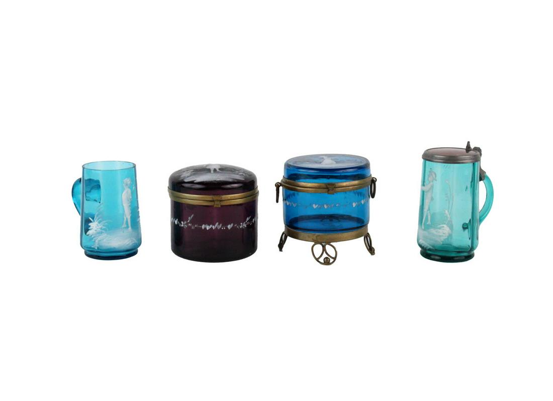 Four Mary Gregory Blue Glass Table Articles (1 of 18)