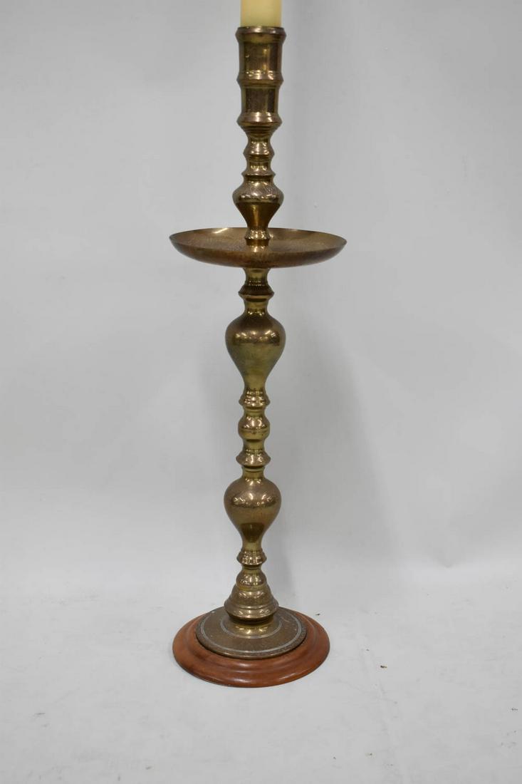 Engraved Brass Altar Floor Candlestick (1 of 4)