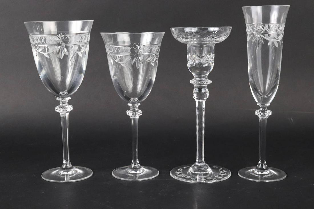 Royal Doulton "Wellesley Clear" Pattern Stemware: Comprising eight water goblets (each 8"h), two candlesticks, one champagne flute, and five wine glasses