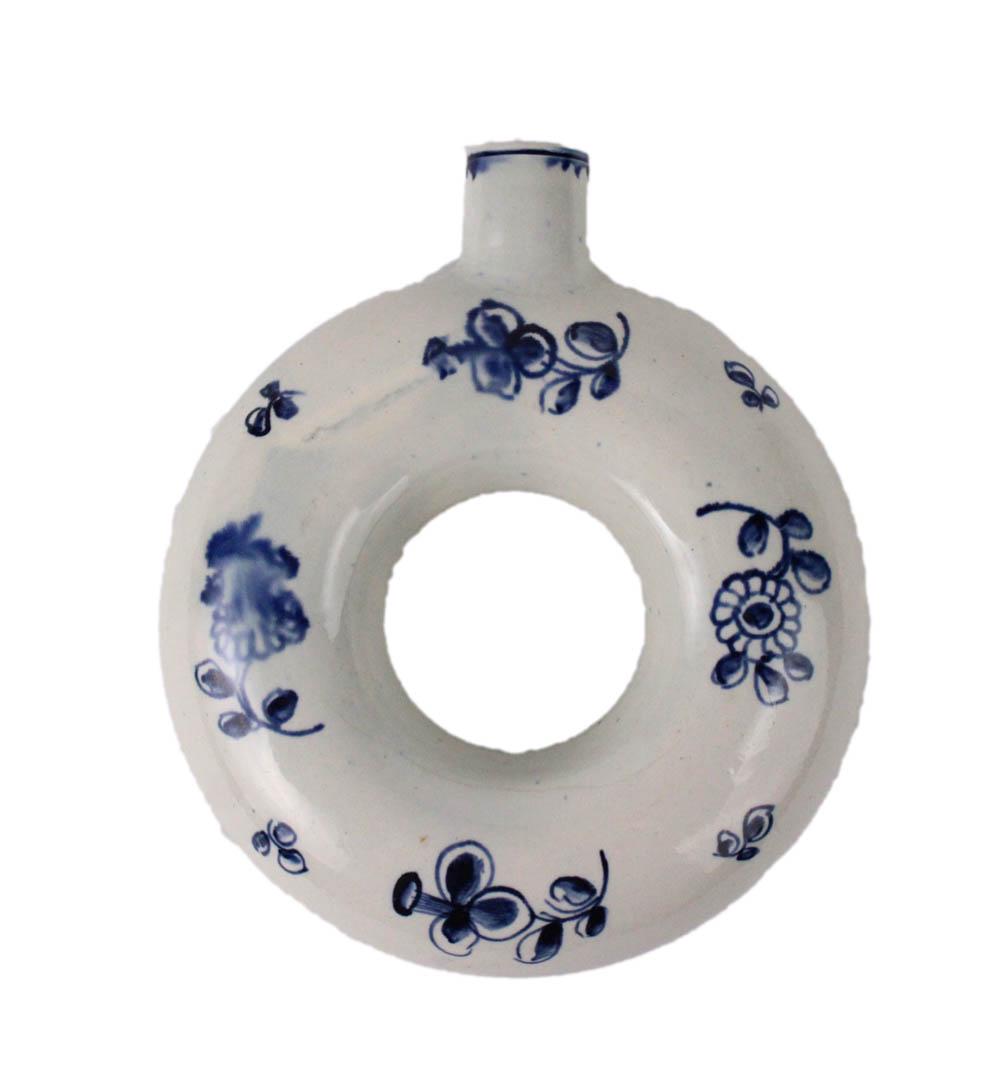 English Pearlware Floral-Decorated Flask: 5-1/4"h x 4-1/2"dia Provenance: Property from a Private Collection, Northern New Jersey