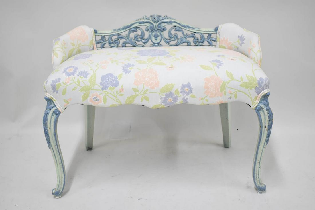 Provincial Style Floral Upholstered Vanity Bench (1 of 3)